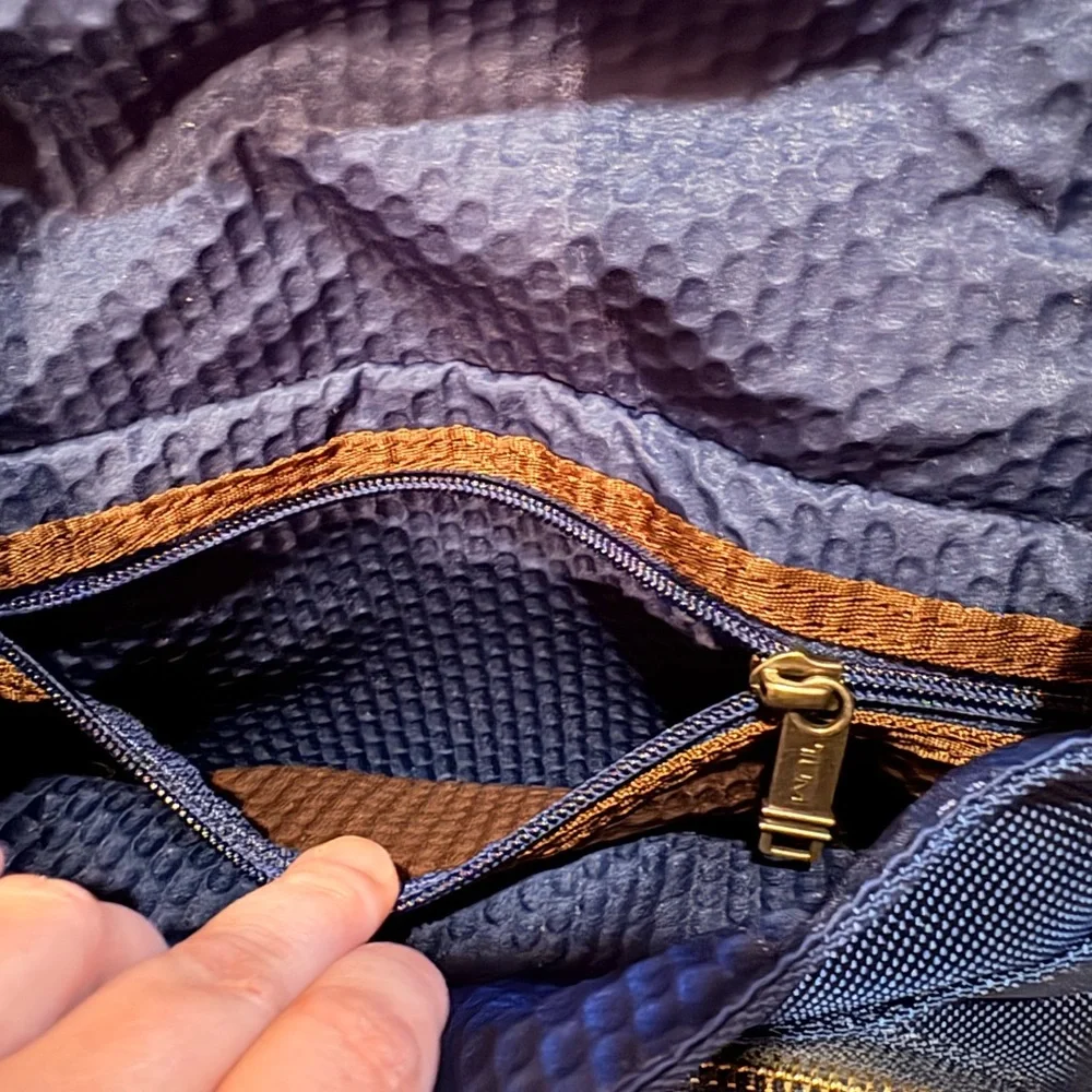 Tumi Blue Messenger Bag with Brown Trim